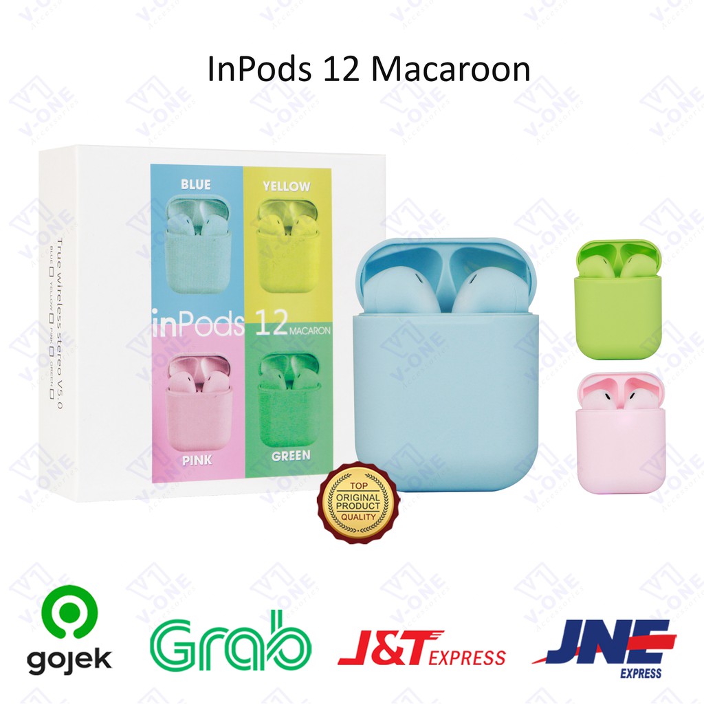 Handsfree Headset bluetooth inPods 12 macaron Earphone Wireless
