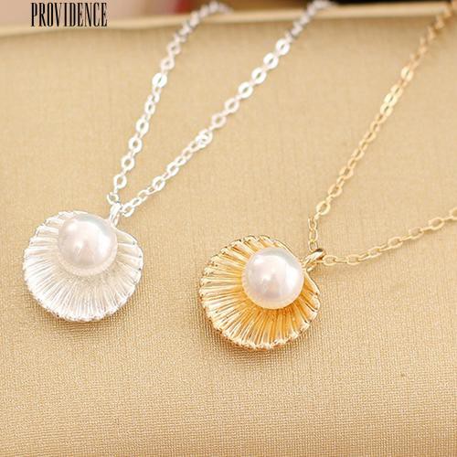 [Bayar Di Tempat]Elegan Faux Pearl Shell Charm Dipoles Kalung