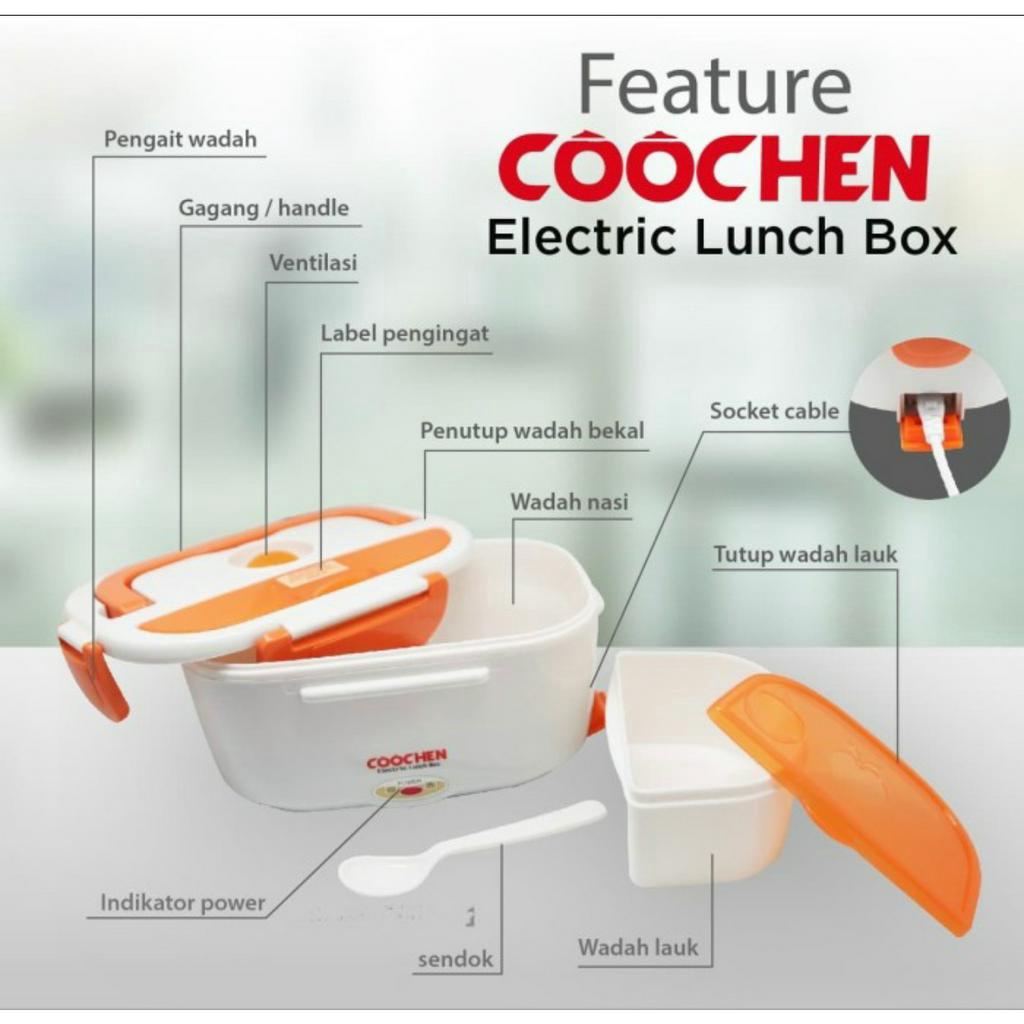 Coochen Electric Lunch Box Ber-Sertifikat Rohs &amp; FDA Kualitas Premium Kotak Makan Electric Lunch Box electric Kotak Bekal makan pemanas penghangat makanan rantang makanan kotak makan kotak bekal tahan panas kotak pemanas makanan murah premium garansi