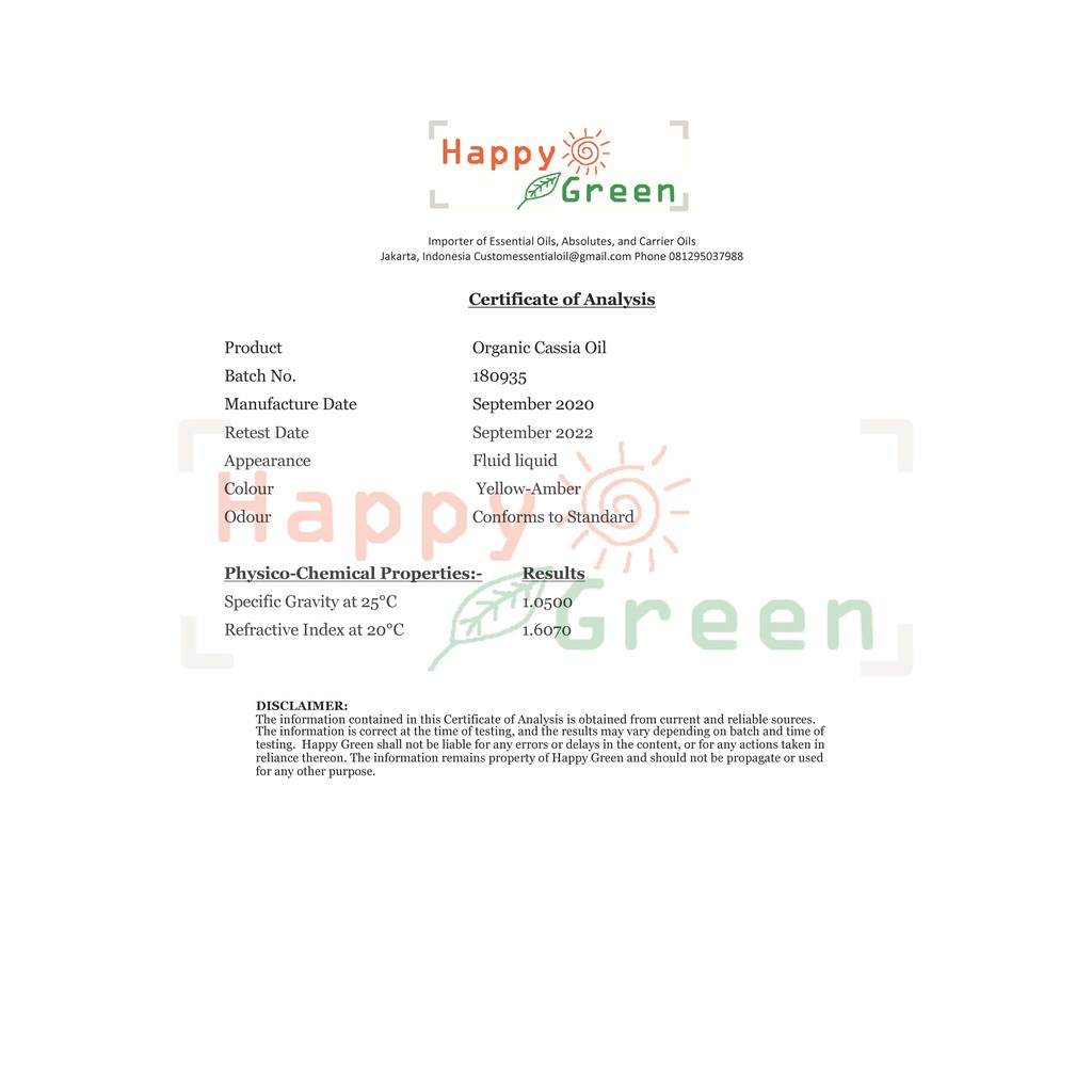 Happy Green ORGANIC Cassia Essential Oil  - Minyak Kayu Manis