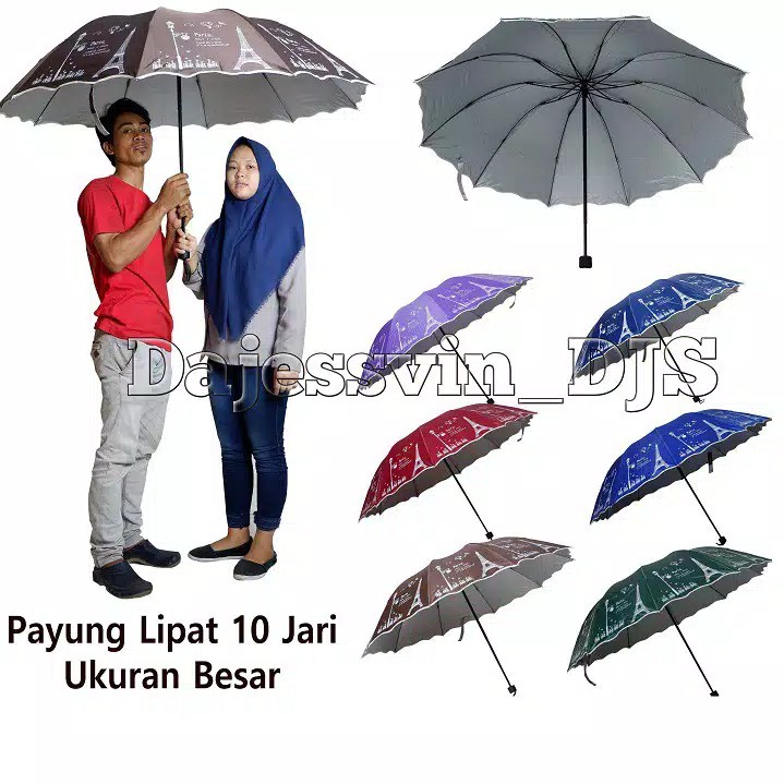 Payung Lipat 3 Jumbo Besar 10R Jari Motif Paris NF 404