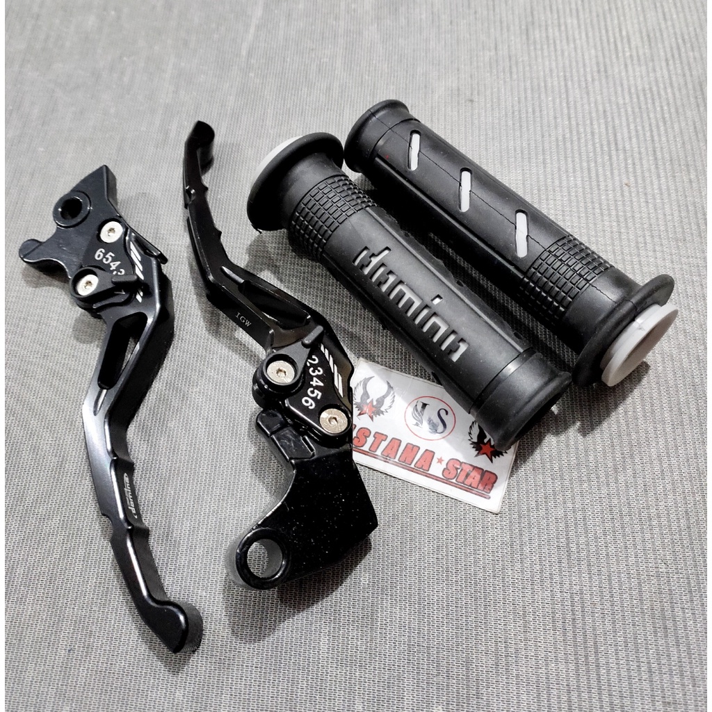 Handle REM Plus Grip domino sisik Variasi Motor FULL CNC Yamaha Vixion Old New RX King R15 V3 New - HITAM 1 SET