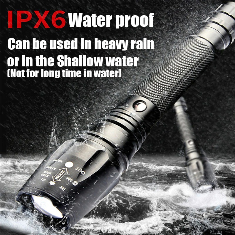 Senter LED Flashlight Senter Led Super Terang Zoom Tahan Air Cree XM-L 3800 Lumens