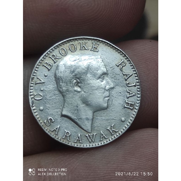 koin perak Sarawak 10 cents 1920 CV Brooke langka
