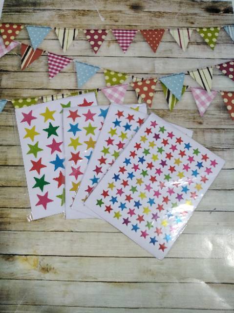 Stiker / sticker reward warna warni dot star heart 6 lembar