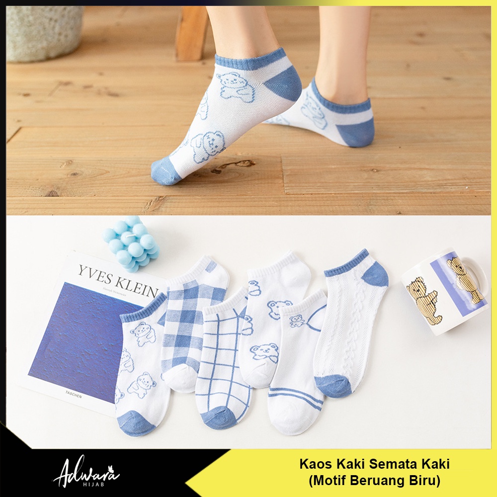 Kaos Kaki Pendek Semata Kaki Motif Bear Cute Blue / Kaos Kaki Pendek Wanita Beruang Biru