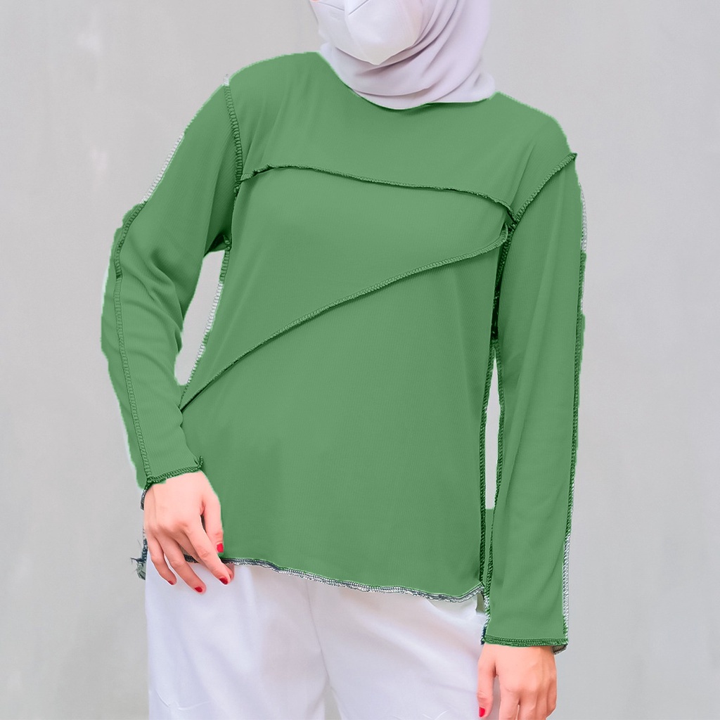 Zigzag Top RIB - Blouse Wanita Muslim / T-Shirt Longsleeve Wanita Zig - Zag RIB