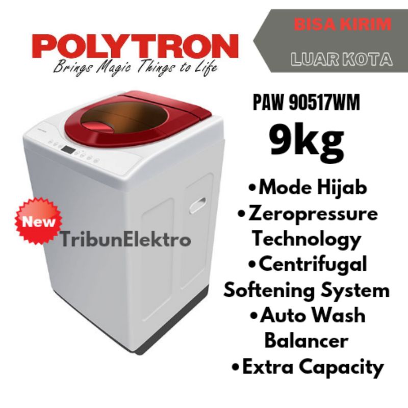 Mesin Cuci Polytron PAW 90517 Top Load 9kg.
