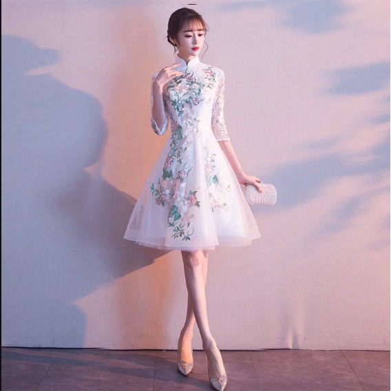 Evening Cheongsam Dress Oriental Chinese Style Woman Elegant Lace Qipao Sexy Wedding 2020