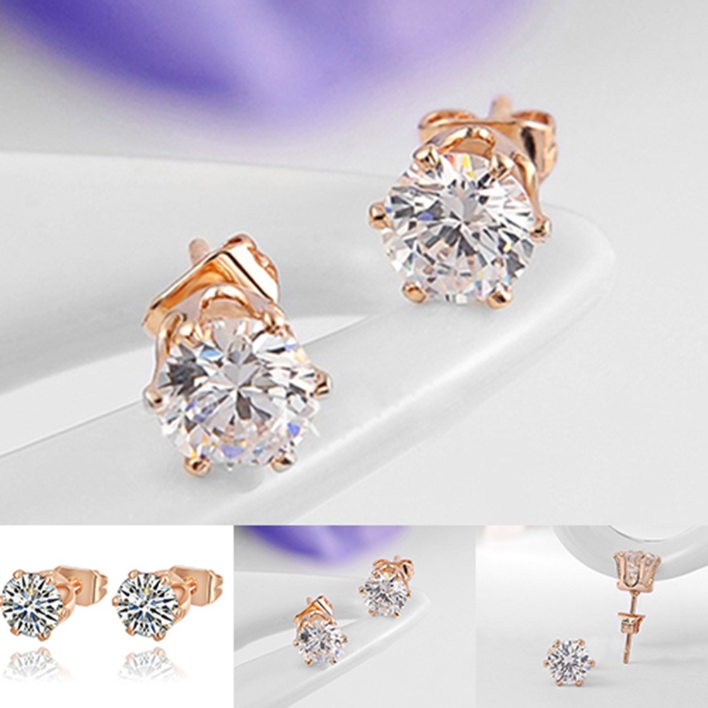 Hu Hu Hu Hu Hu Alat Bantu Pasang Kacamata♡ Anting Tusuk Berlian Imitasi Warna Rose Gold Untuk Wanita