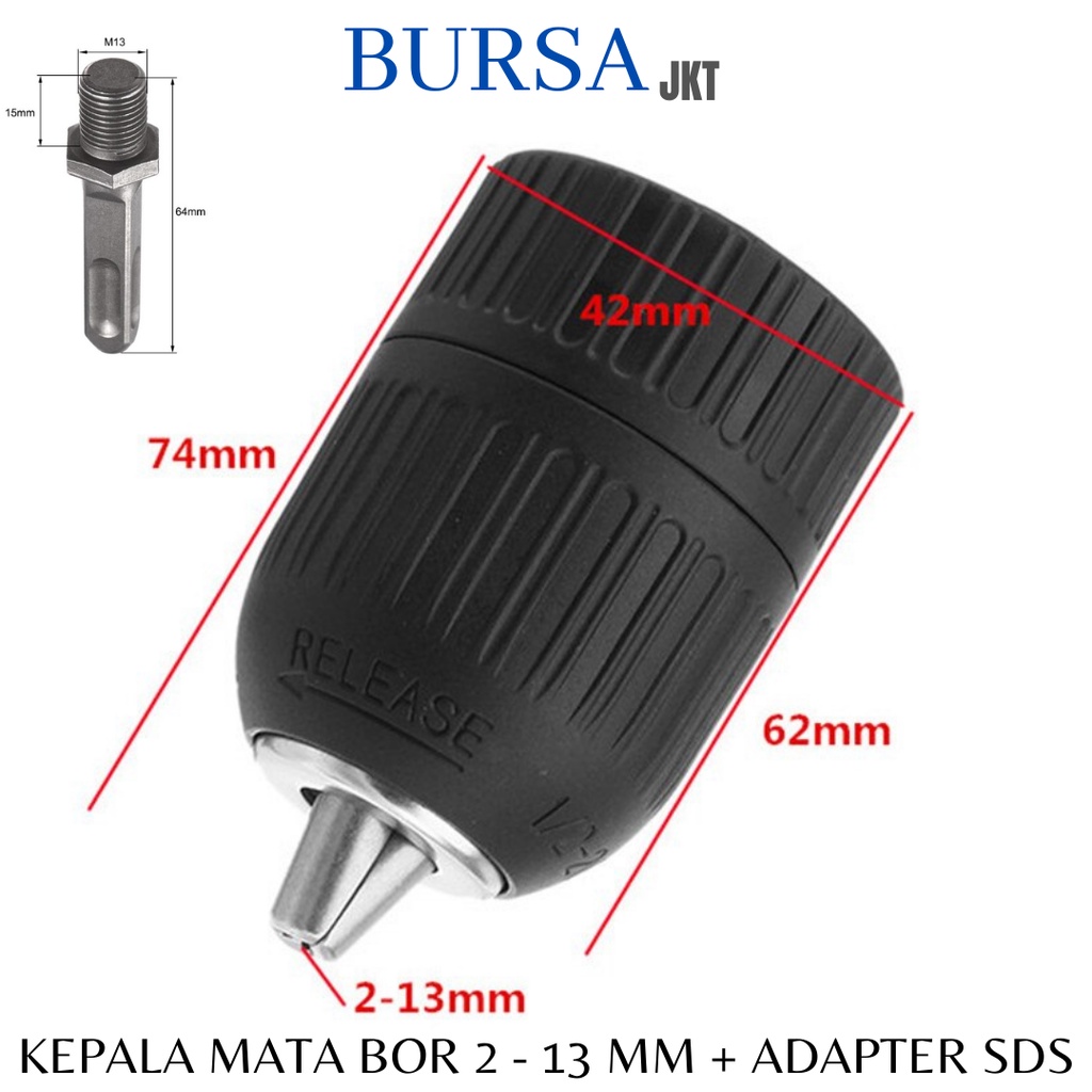 KEPALA BOR DRILL CHUCK 1/2 20 UMF 2 - 13 MM + ADAPTER SDS MAX