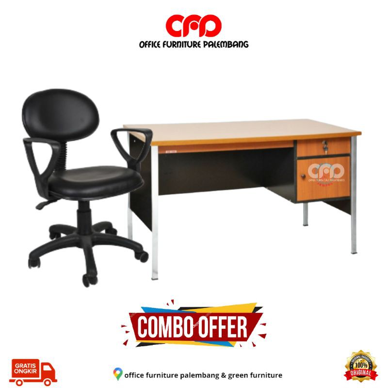 paket meja kerja + kursi staff kursi kantor putar meja kantor meja tulis staff mt 570 + el 500 hw