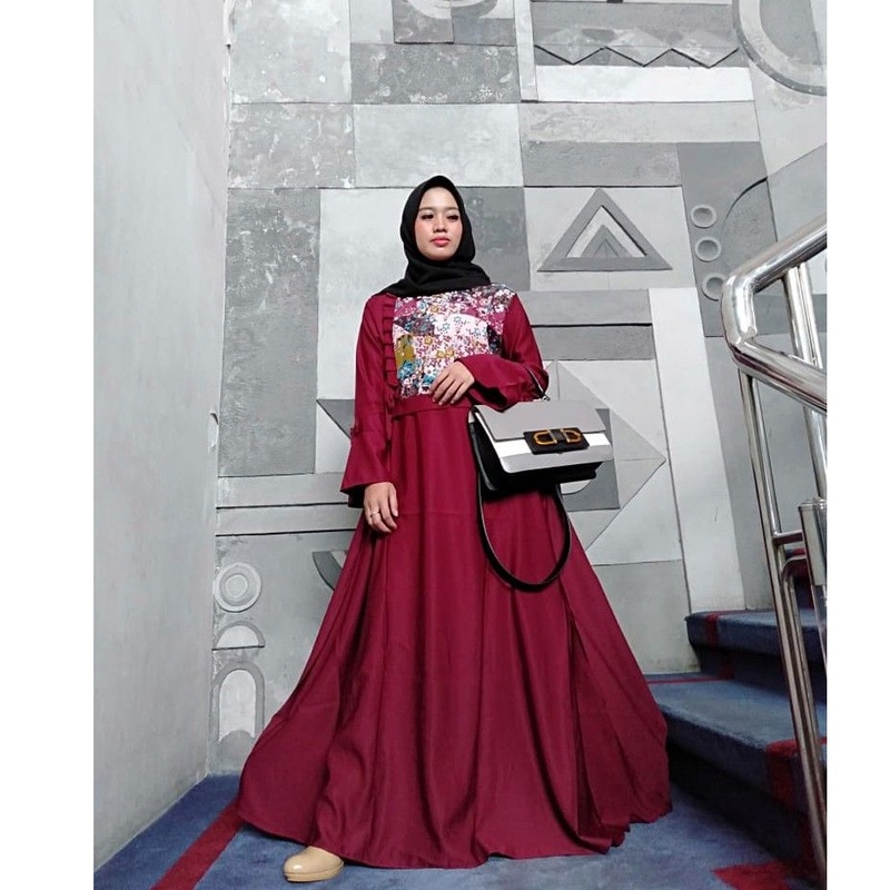 Gamis katun Polos Kombinasi katun rami