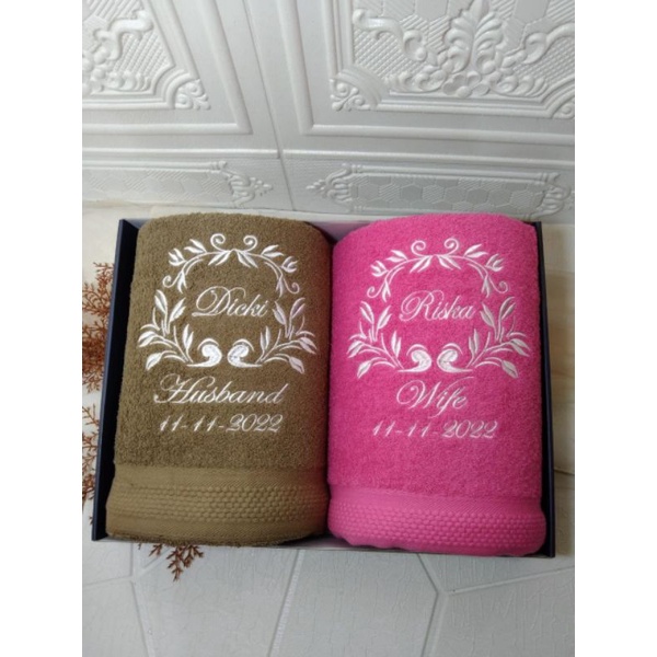 Handuk Bordir Custom/handuk Couple wedding 2handuk+Box