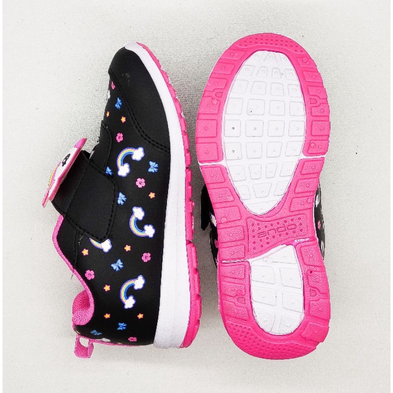 ANDO - SEPATU SNEAKERS ELINA VELCRO ANAK TERBARU / SEPATU ANDO GIRLS SNEAKER MOTIF MINICORN VELCRO / ANDO ORIGINAL / SEPATU KETS ANAK PEREMPUAN / SEPATU SNEAKER ANAK-ANAK / SEPATU MINICORN VELRO KIDS 28-32 HITAM PINK