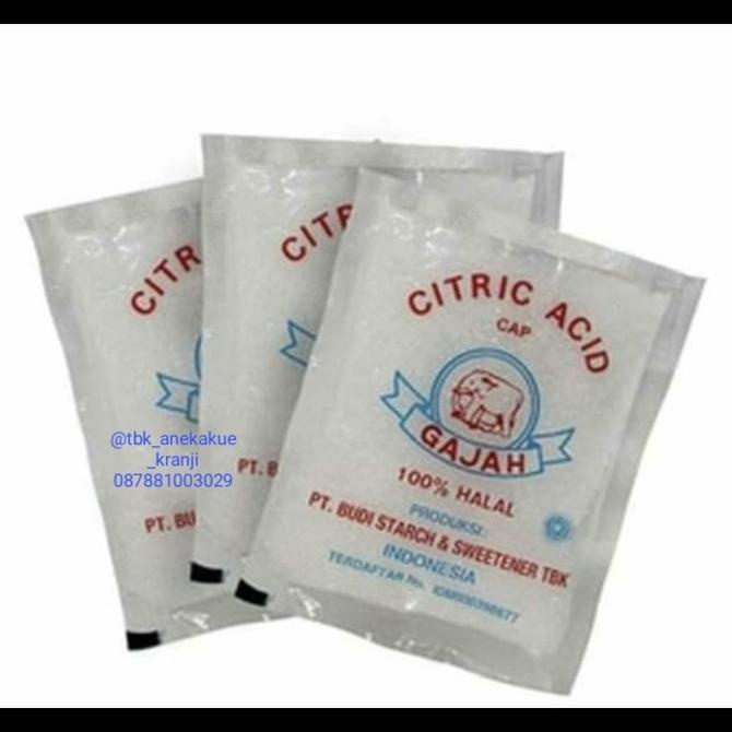 

Citric Acid cap Gajah/Citroen Zuur per pak 50 gram x 20 pcs