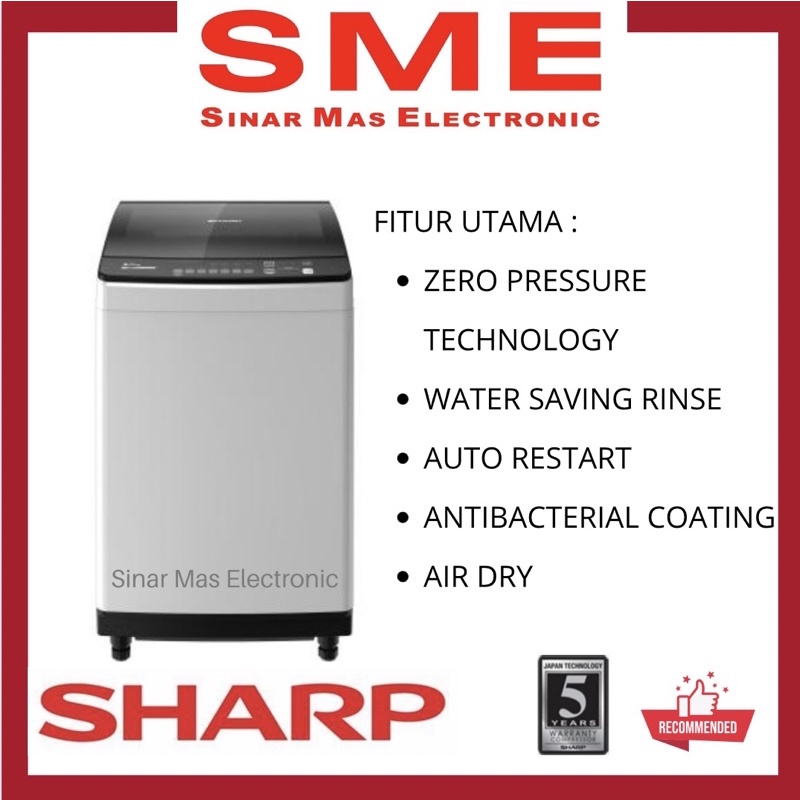 Mesin Cuci 1 Tabung Buka Atas SHARP 7 Kg - 9 Kg
