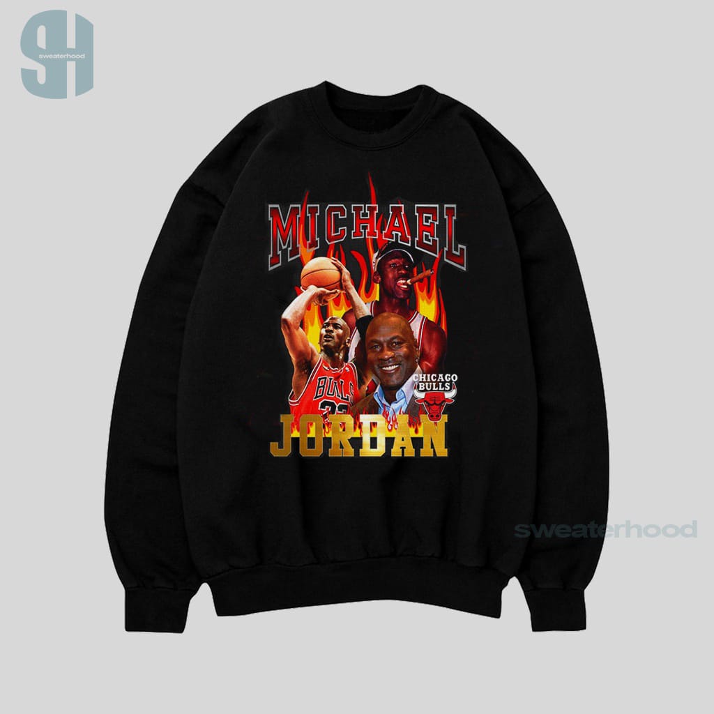 Crewneck Black Michael Jordan Chicago Bulls Sweatshirt Hitam Jaket Vintage Pria Dan Wanita Sweaterhood