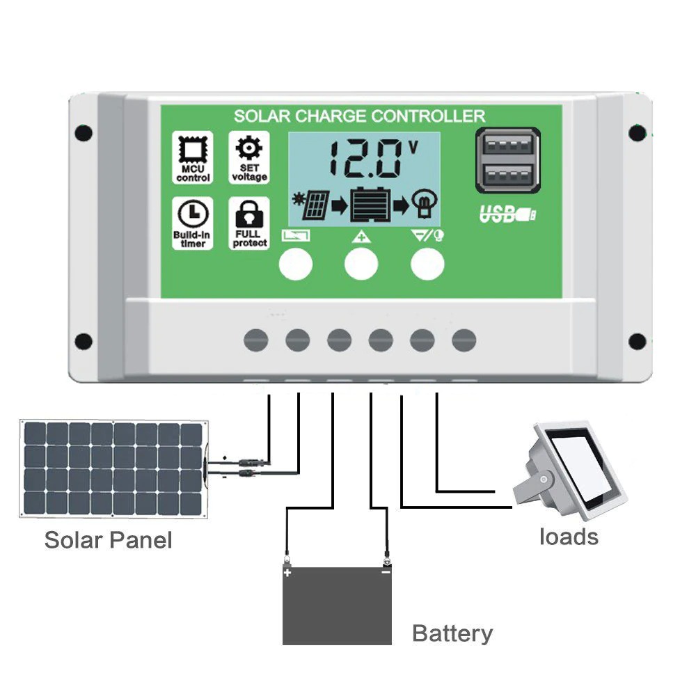 Solar Panel Charge Controller PWM Battery Charger for Lead Acid Battery Li-ion Lithium Batteries 30A 20A 10A 12V 24V