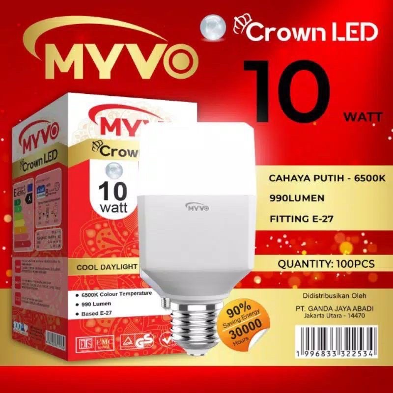 Lampu Bolam LED MYVO CROWN 5 Watt/ 10 Watt / 15 Watt Cahaya Putih