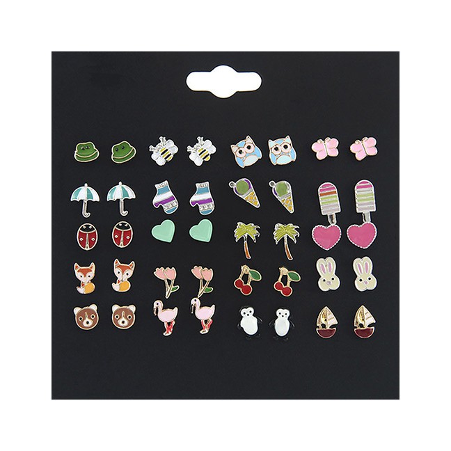 LRC Perhiasan Anting Set Fashion Multi-color Geometric Shape Decorated