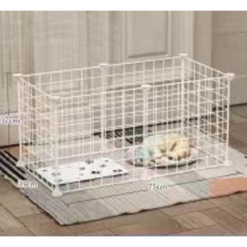 DIY Pet cage /Kandang pagar/Kandang Umbar Besi Lipat -Anjing Kelinci Kucing Hamster Kura-Kura Pagar Gratis （Palu konektor stiker tali kunci）-Putih 6 pcs