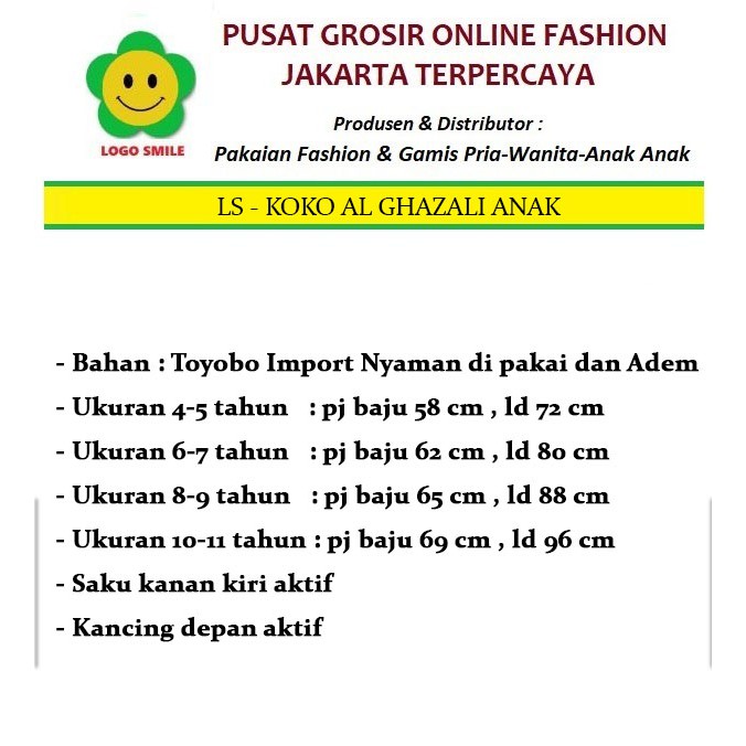Koko Al-Ghazali Anak - Logo Smile (LS) - Usia 4 thn - 11 thn - Matt Katun Toyobo