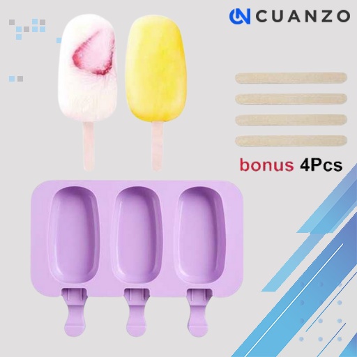 Cetakan Es Krim Stik Silikon Murah 3 Slot / Alat Pencetakan Coklat Agar-Agar Puding Eskrim Magnum Loly / Cetakan Es Krim Dengan Popsicle Stick Anti Pecah / Pencetak ice Cream Coklat Lolipop Serbaguna Praktis Model Terbaru Lucu Murah