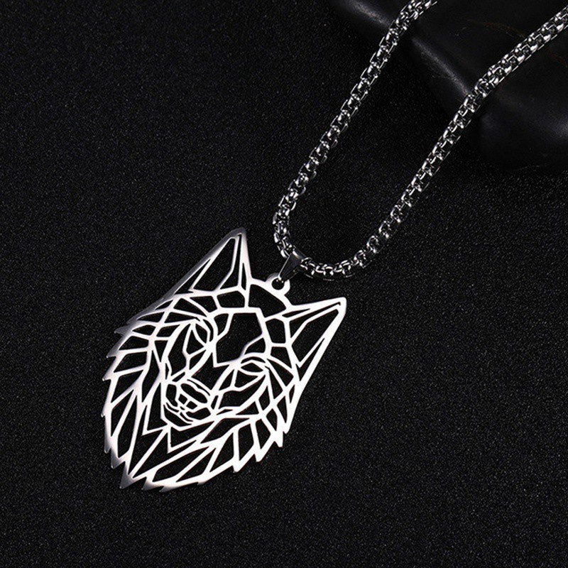 Fancyqube Viking Fashion Wolf Pendant Stainless Steel Hollow Animal Necklace Men Jewelry