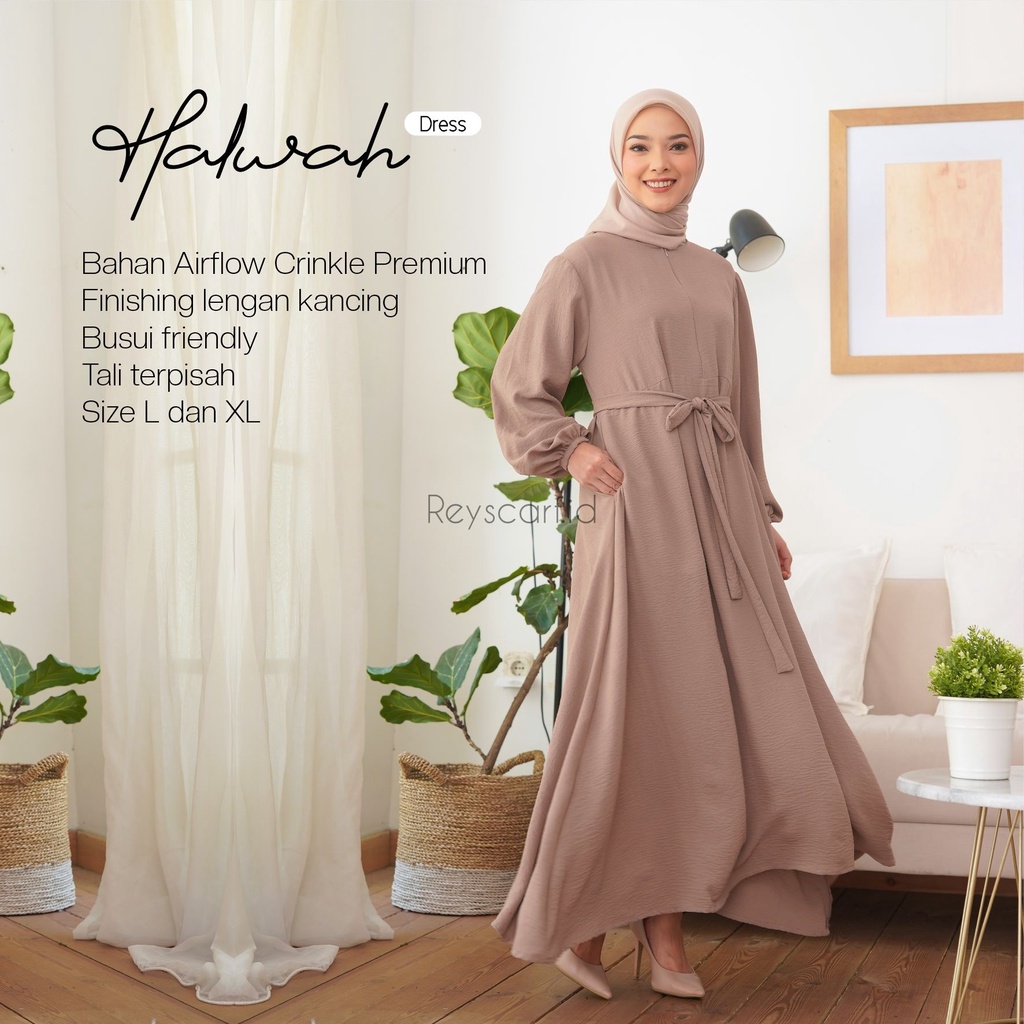 Halwah Dress By Reyscarf Gamis Dewasa Jumbo Luxury Bahan  Airflow Crinkle Premium Terbaik I Bisa COD