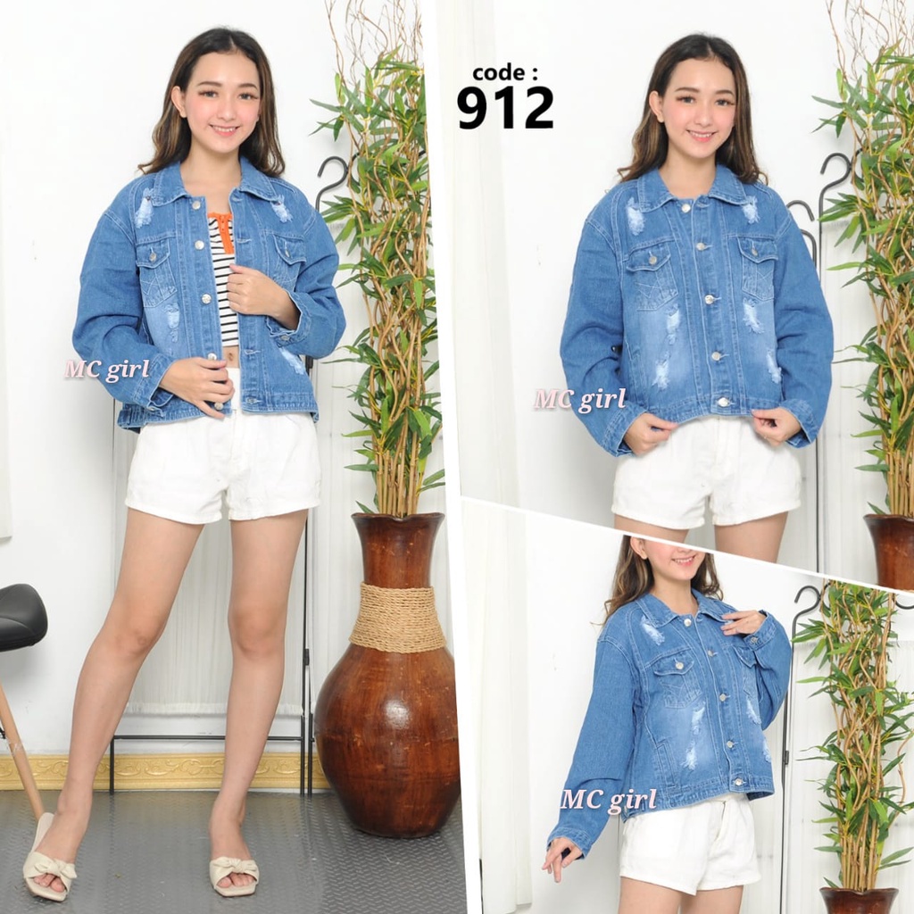 ( Bisa COD ) MC girl - Jaket Jeans Premium Sobek Wanita / Jacket Lepis Ripped Non-Stretch Cewek