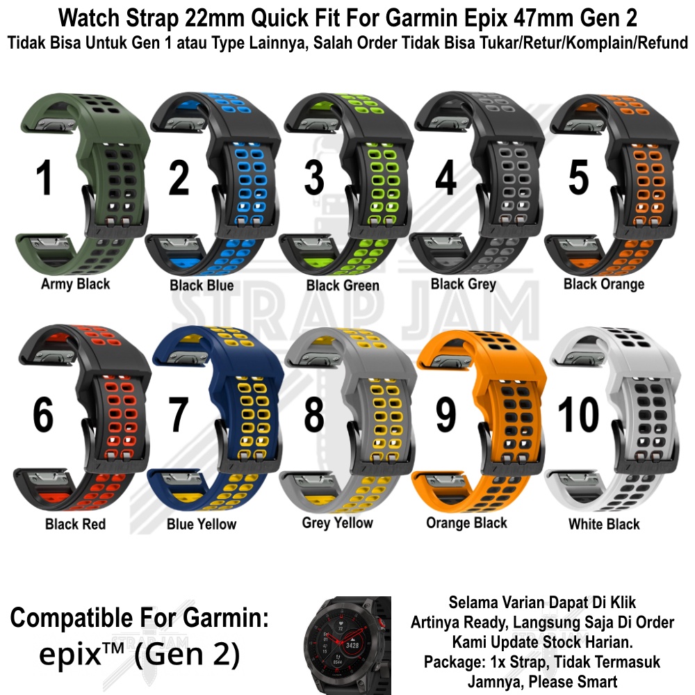 TRD Strap Garmin Epix Gen 2 47mm - Tali Jam Quick Fit 22mm Silikon Rubber Sporty Keren