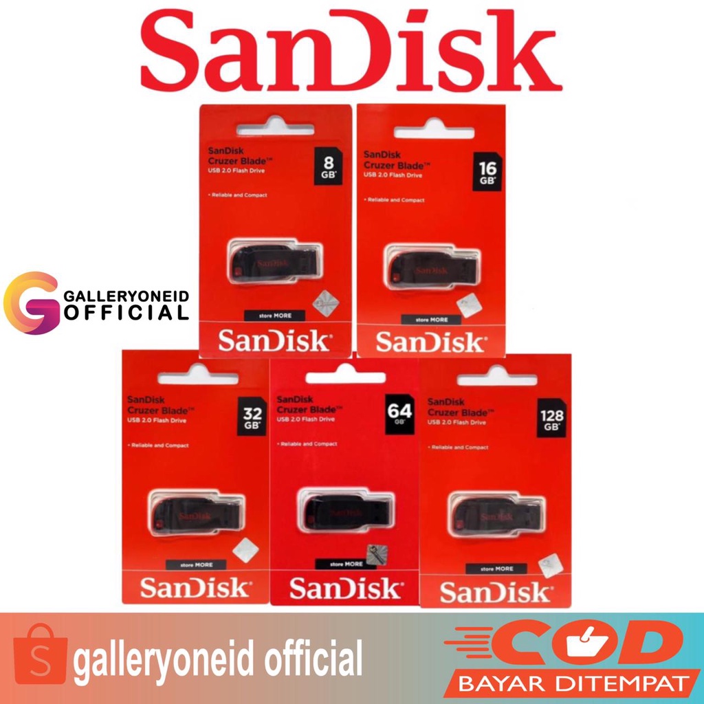 Flashdisk Sandisk Cruzer Blade USB Flash Drive 8 16 32 64 128GB Aksesoris Handphone Hp GALLERYONE gallery one