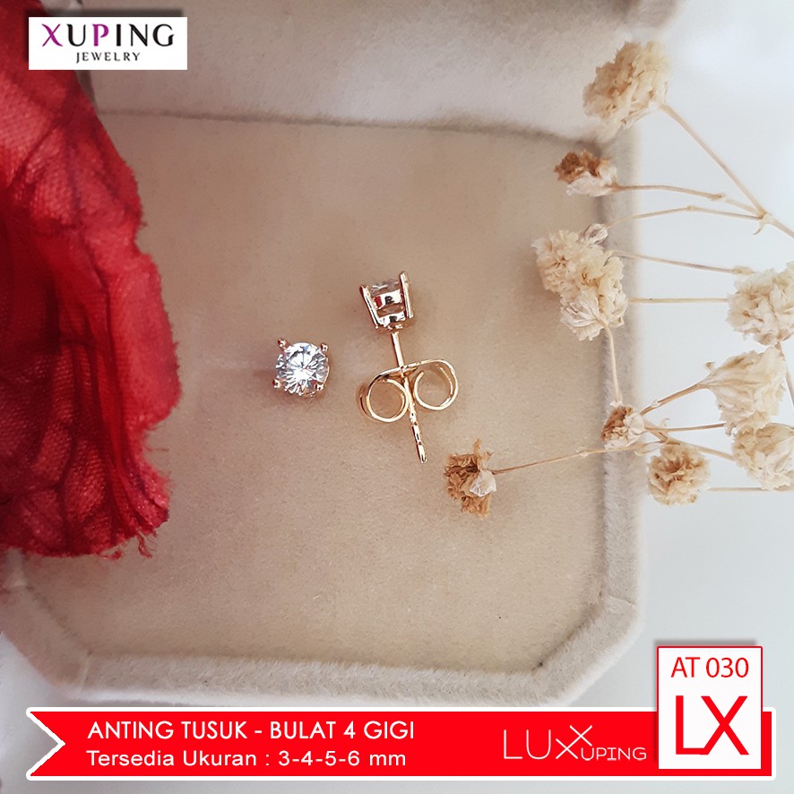 AT 030 Anting Tusuk Xuping Premium Mata  Bulat Gigi 4 Mata Zirkon Giwang Xuping Asli Xuping Ori Anting Tusuk Mata Satu Anting Soliter Perhiasan Emas Imitasi Earrings Stud Anting Unisex Berkualitas Piercing Luxx Xuping