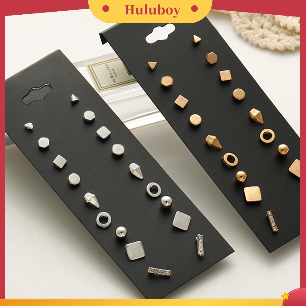 Hu Hu Hu Hu Hu Alat Bantu Pasang Kacamata♡ 9 Pasang / Set Anting Tusuk Bentuk Geometri Bulat / Persegi / Segitiga Gaya Punk Untuk Wanita