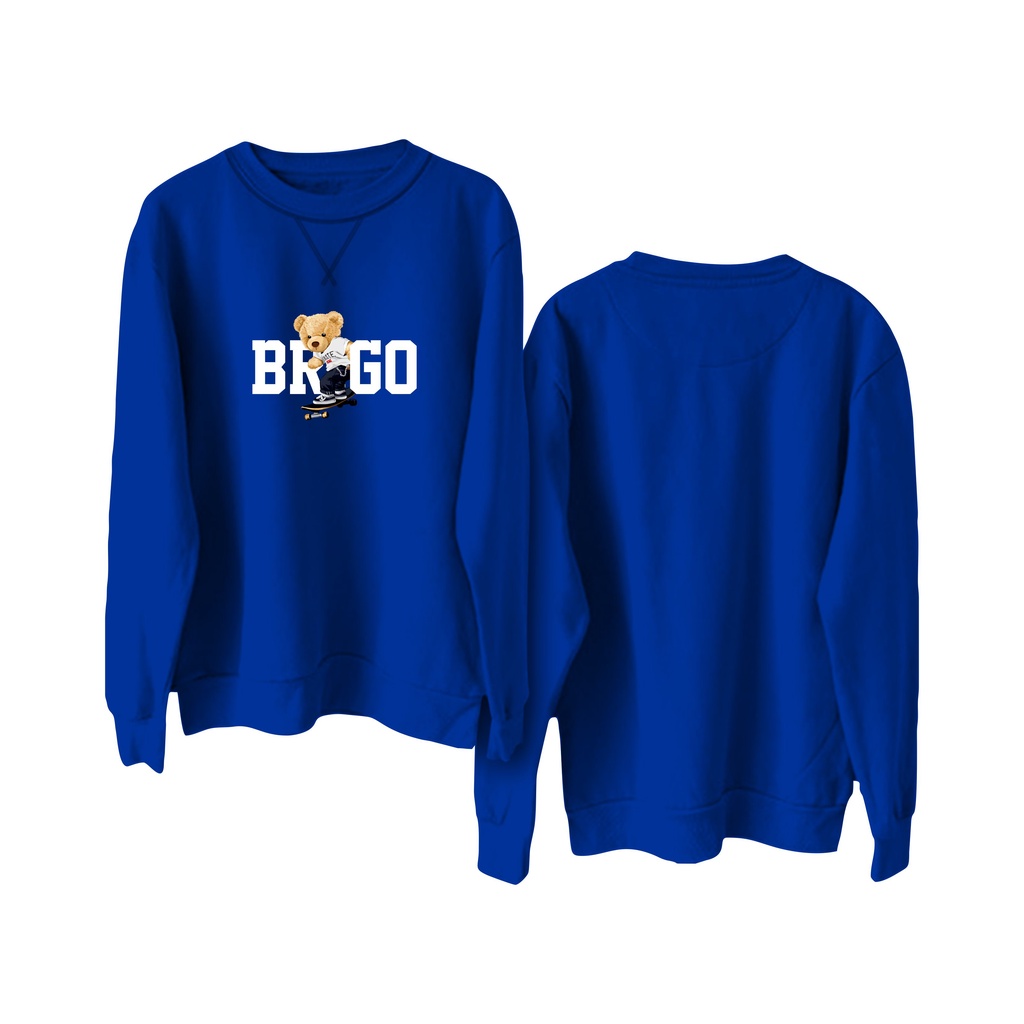 BRIGO Basic Sweatshirt Beruang Skateboard II Sweater Crewneck BRIGO Sablon DTF Fleece Cotton M-XXL (Pria &amp; Wanita) Free stiker&amp;Gantungan Kunci