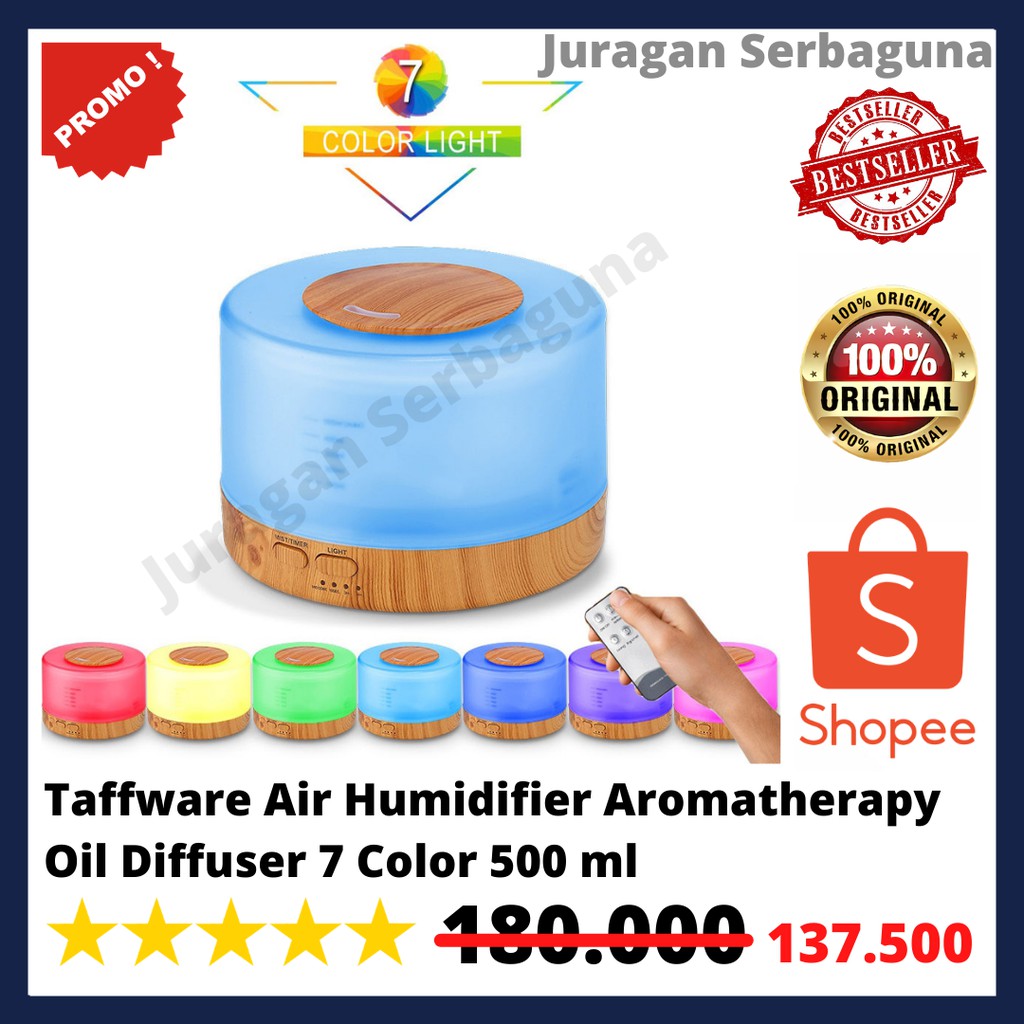 Taffware Air Humidifier Aromatherapy Oil Diffuser 7 Color 500ml with Remote Control - HUMI 2467