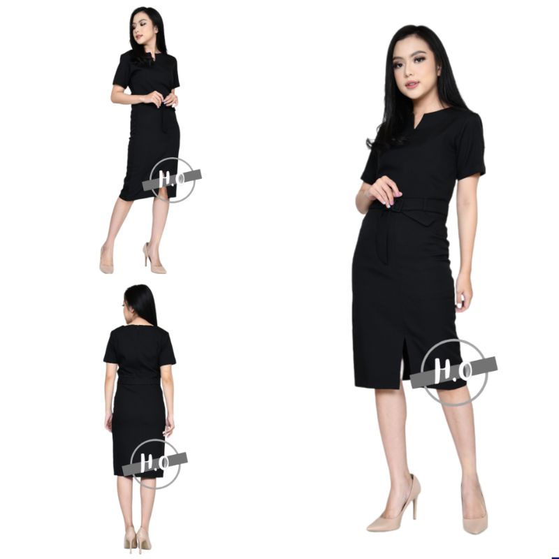 Dress Hitam Polos Formal Kerja Kantor Wanita Murah High Premium Quality Midi Dress Kerja Wanita Midi