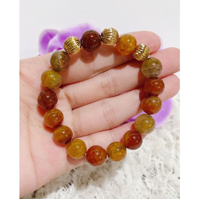 Gelang batu giok asli sisik naga natural brown ready