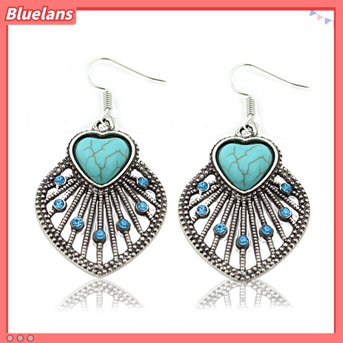 Anting Kait Gantung Desain Daun Hollow Hias Turquoise Gaya Bohemian Untuk Wanita