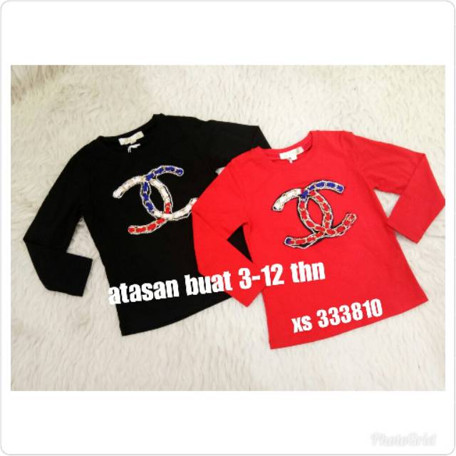 Kaos anak lengan panjang chanel unt usia 3-12 thn.