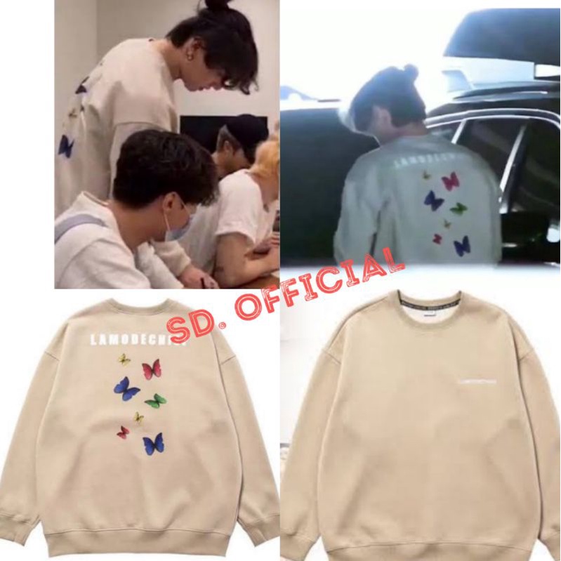 Sweater Basic Bangtan JUNGKOOK Lamodechief Belakang Kupu-Kupu cantik print DTF Bahan Dijamin Tebal Halus