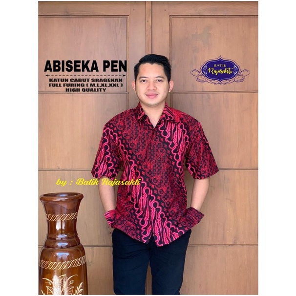 ABISEKA KEMEJA BATIK SOLO PRIA LENGAN PENDEK LAPIS FURING ATASAN PREMIUM MODERN KOPRI PGRI RAJASAKTI