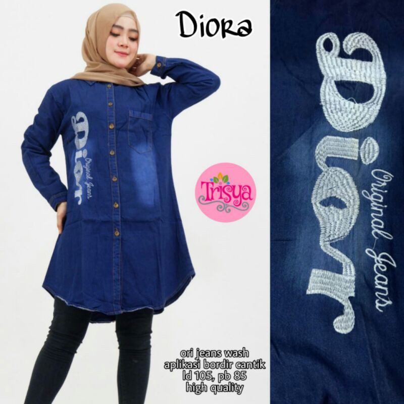 tunik muslimah bahan jeans diora. atasan wanita bahan jeans diora