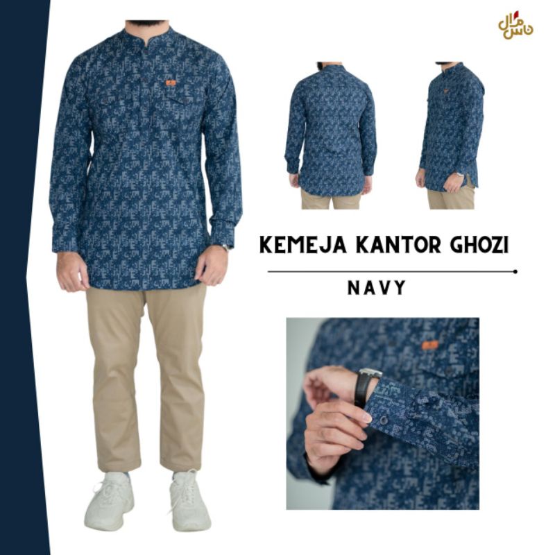 Kemeja Kantor Pria Dewasa Slimfit Model Kemko Motif Ghozi