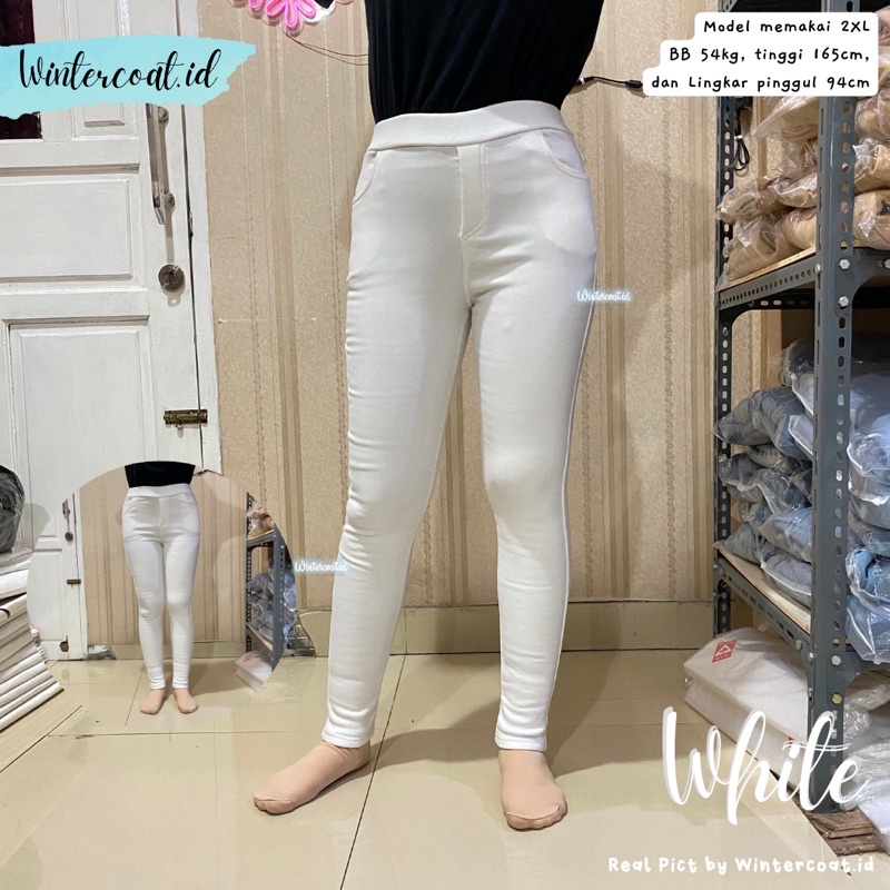 Celana winter wanita jeans denim legging jegging musim dingin import cewek hangat slim skinny