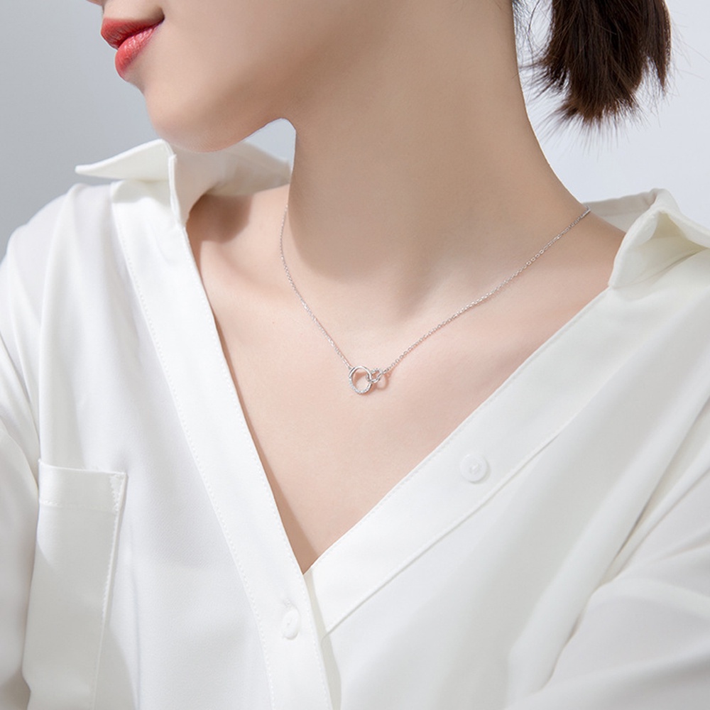 Kalung Rantai Choker Berlian Model Hollow Double ring Gaya Korea Untuk Wanita