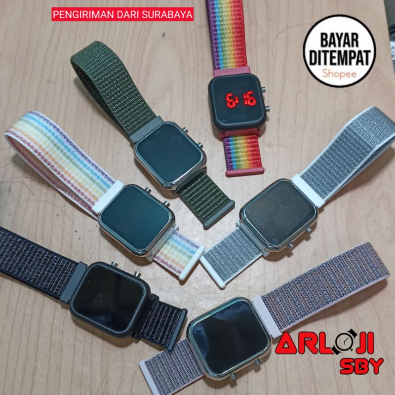 JAM TANGAN WANITA PRIA LED WATCH DIGITAL CANVAS NYLON STRAP GROSIR MURAH