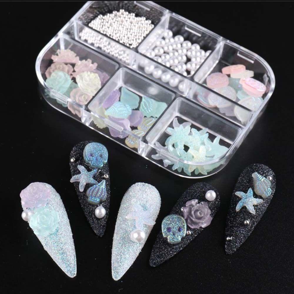 AUGUSTINA Agustina Camellia Kuku Set Perhiasan DIY Resin Manicure Bintang Laut Halloween Neon Kuku Ornamen