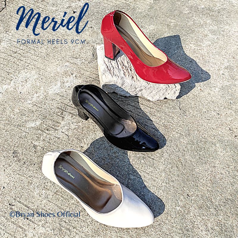 Bryan Meriel Pantofel Heels Tahu Glossy Polos 9cm Formal Kantor Sepatu Jumbo Oversize 36-40 41 42 43